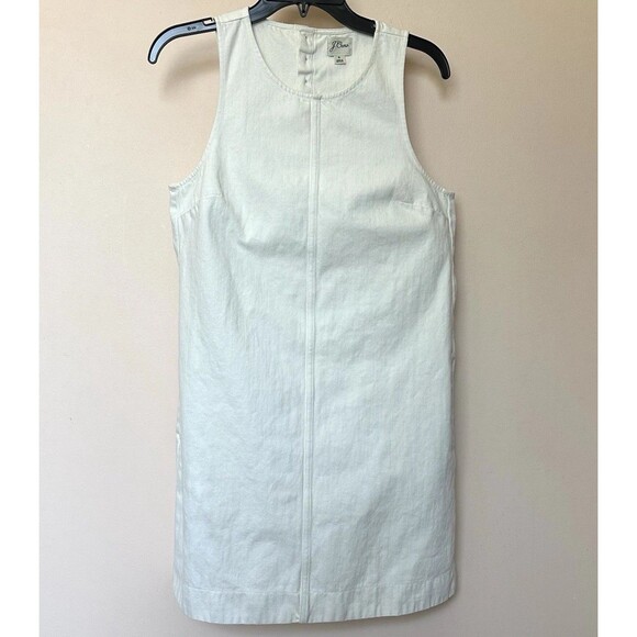 J Crew Women's Denim Dress 6 Sleeveless White Pockets Shift Midi Preppy Retro - Picture 1 of 5